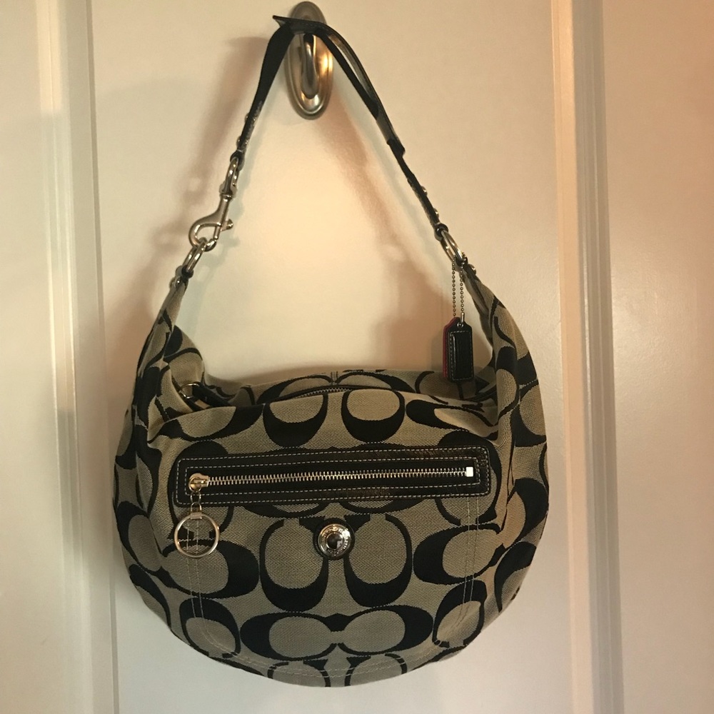 100% auth COACH black/grey hobo shoulder bag EUC